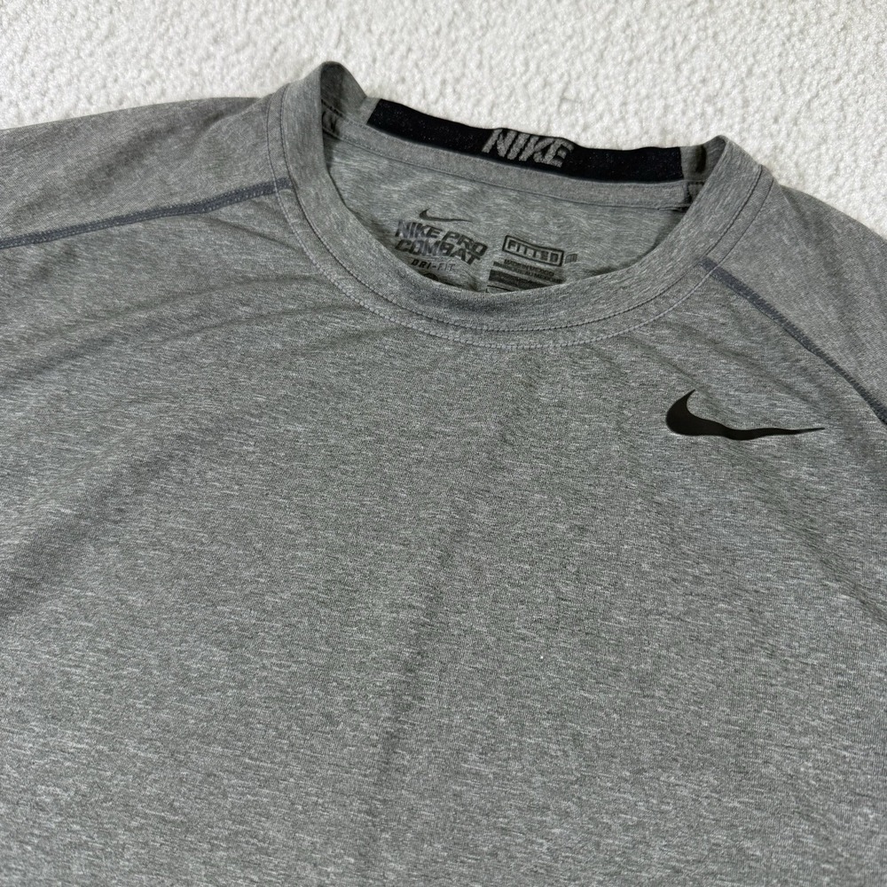 Nike Pro Combat Shirt Mens Large Gray Dri Fit Fitted‎ Short Sleeve Compression
